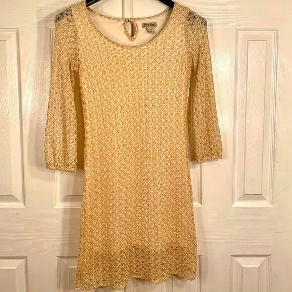 LUCKY BRAND OFF WHITE & METALLIC GOLD STRETCH S-XS - Picture 1 of 5